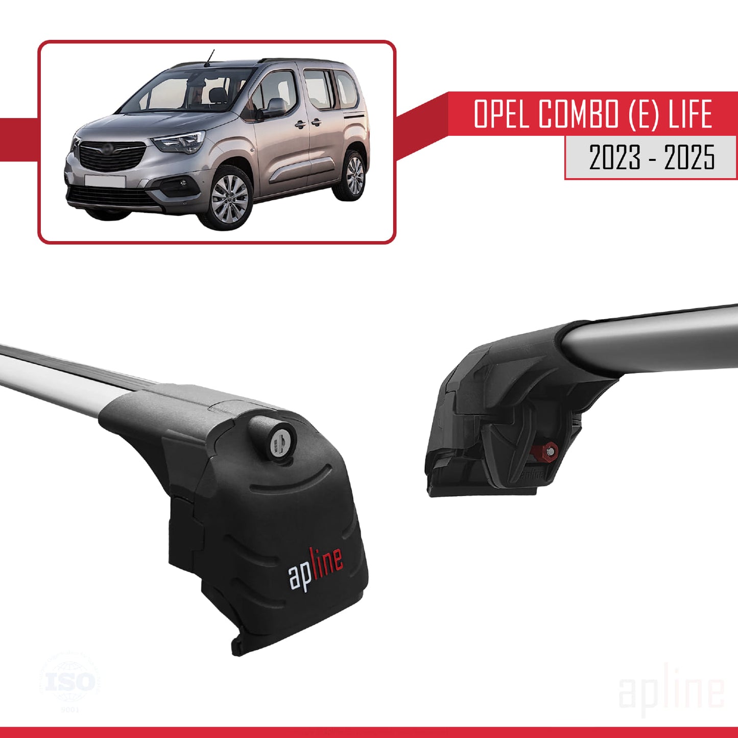 Compatible avec Opel Combo E Life 2023-2025 ACE-2 Barres de Toit Railing Porte-Bagages de Voiture Gris Aluminium 2 Barres