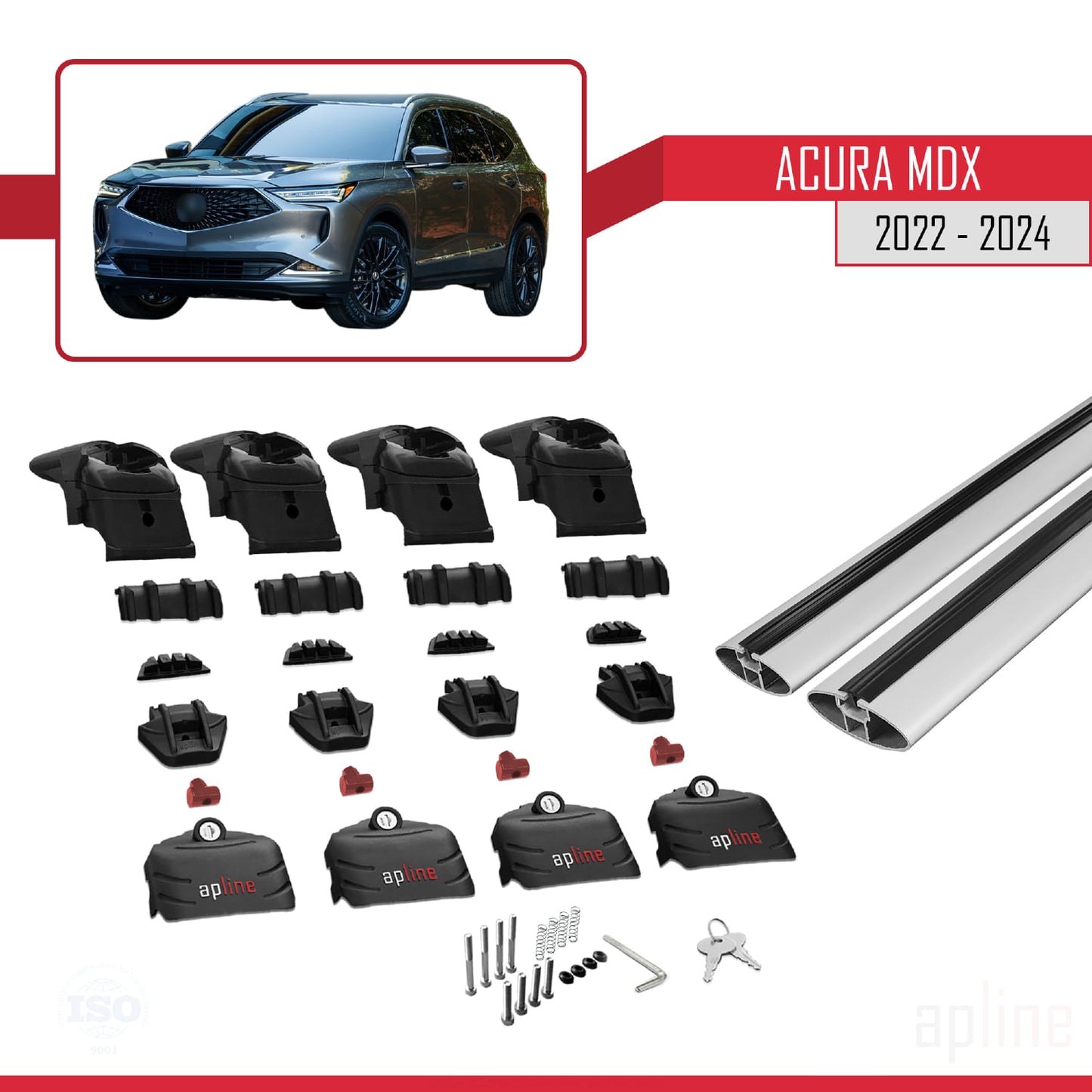 Compatible avec Acura MDX 2022-2024 ACE-2 Barres de Toit Railing Porte-Bagages de Voiture Gris Aluminium 2 Barres