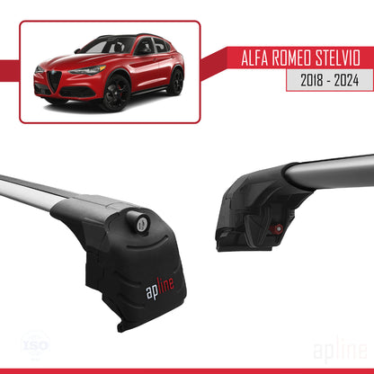 Compatible avec Alfa Romeo Stelvio 2018-2024 ACE-2 Barres de Toit Railing Porte-Bagages de Voiture Gris Aluminium 2 Barres
