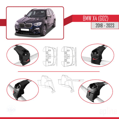 Compatible avec BMW X4 (G02) 2018-2023 ACE-2 Barres de Toit Railing Porte-Bagages de Voiture Gris Aluminium 2 Barres