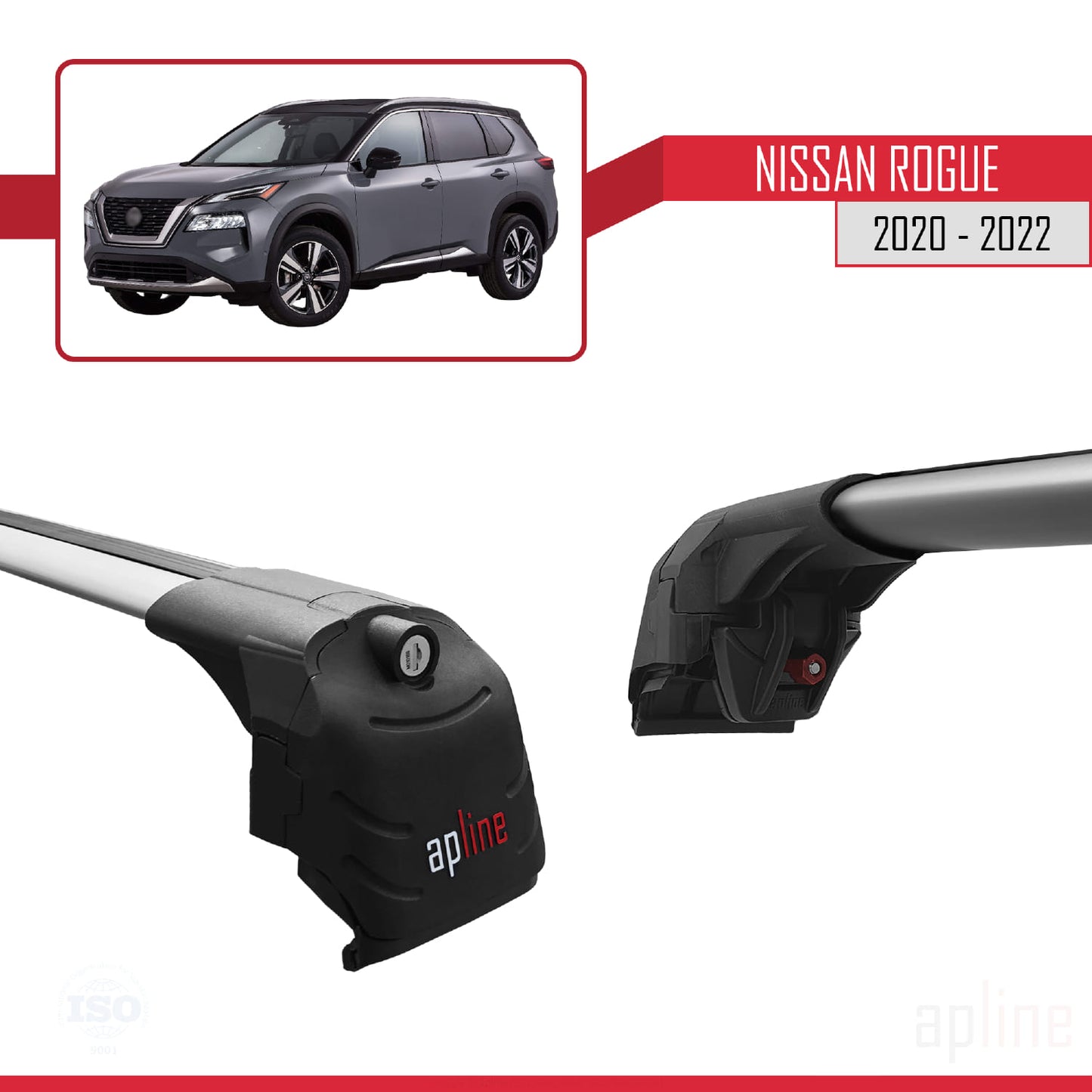 Compatible avec Nissan Rogue 2020-2022 ACE-2 Barres de Toit Railing Porte-Bagages de Voiture Gris Aluminium 2 Barres