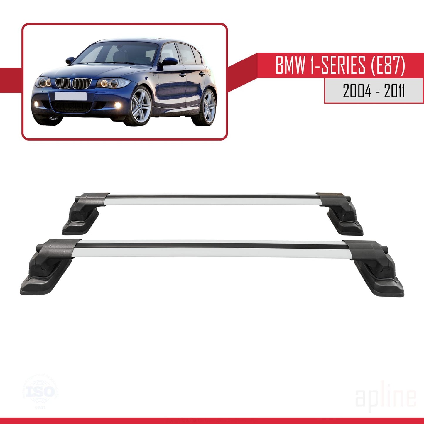 Compatible avec BMW Série 1 (E87) 2004-2011 ACE-3 Barres de Toit Railing Porte-Bagages de Voiture Gris Aluminium 2 Barres