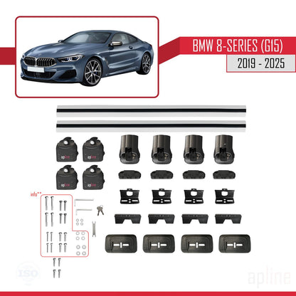 Compatible avec BMW Série 8 (G15) 2019-2025 ACE-3 Barres de Toit Railing Porte-Bagages de Voiture Gris Aluminium 2 Barres