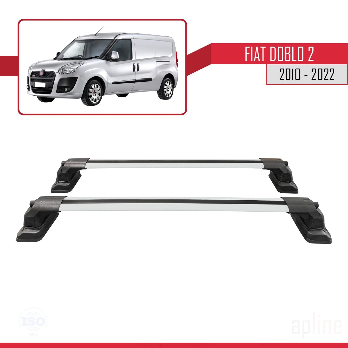 Compatible avec Fiat Doblo 2 2010-2022 ACE-3 Barres de Toit Railing Porte-Bagages de Voiture Gris Aluminium 2 Barres