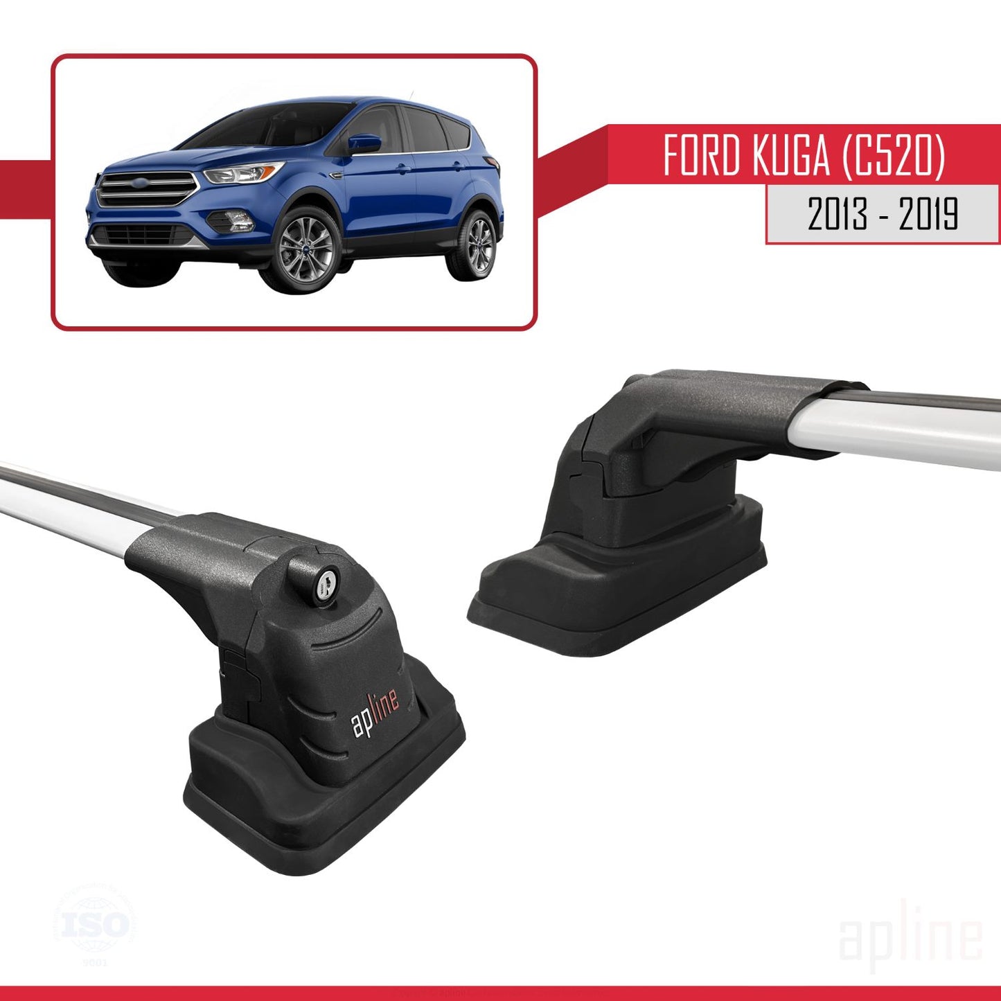 Compatible avec Ford Kuga (C520) 2013-2019 ACE-3 Barres de Toit Railing Porte-Bagages de Voiture Gris Aluminium 2 Barres