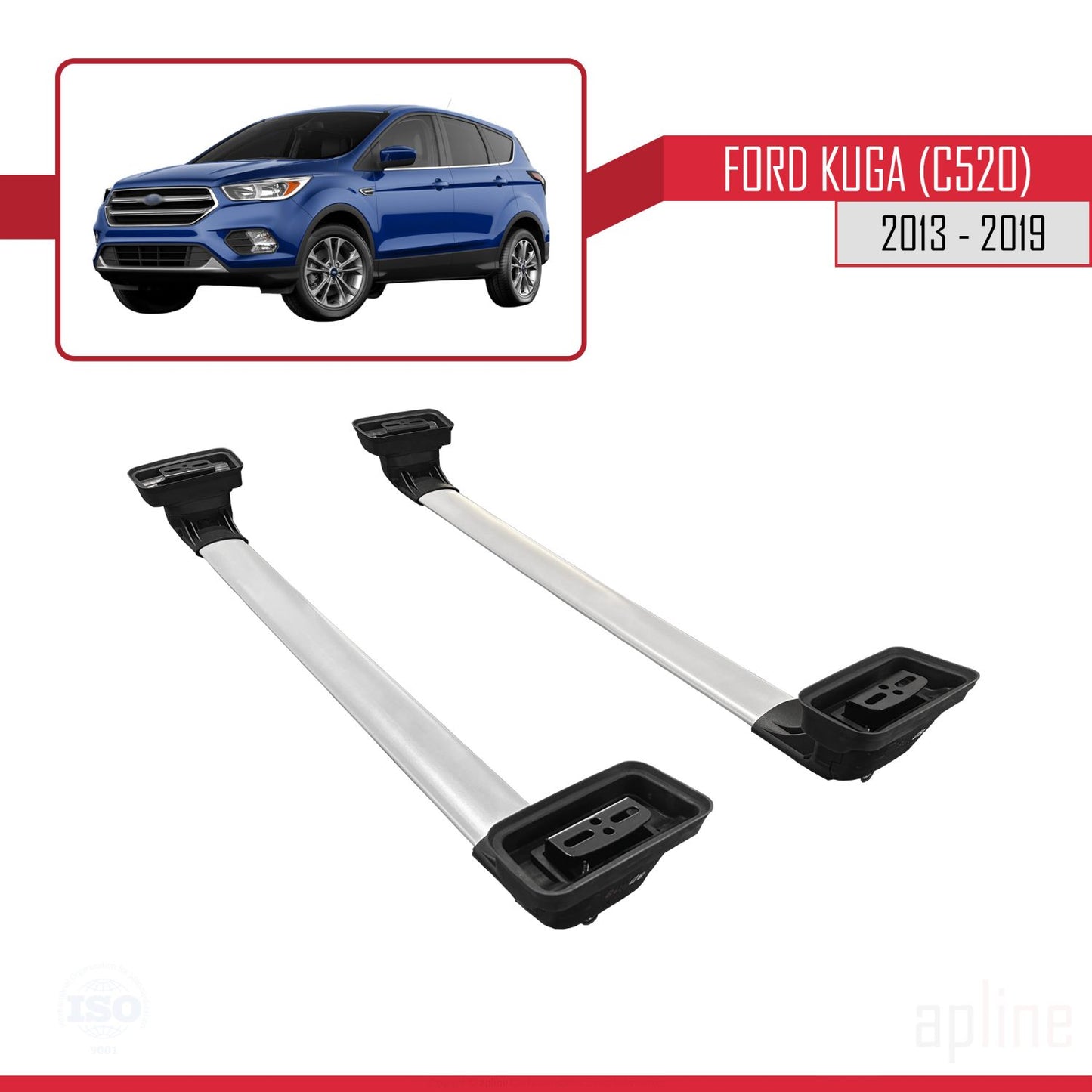 Compatible avec Ford Kuga (C520) 2013-2019 ACE-3 Barres de Toit Railing Porte-Bagages de Voiture Gris Aluminium 2 Barres