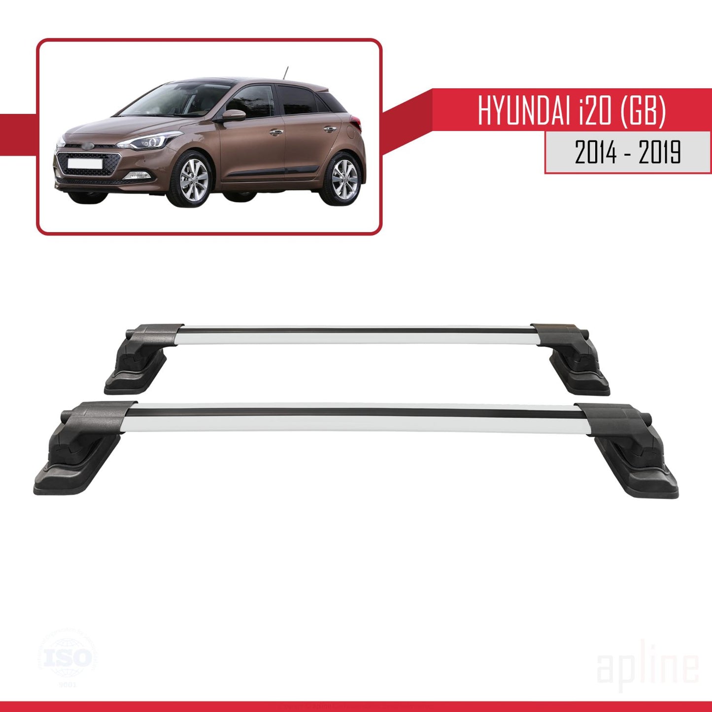 Compatible avec Hyundai i20 (GB) 2014-2019 ACE-3 Barres de Toit Railing Porte-Bagages de Voiture Gris Aluminium 2 Barres