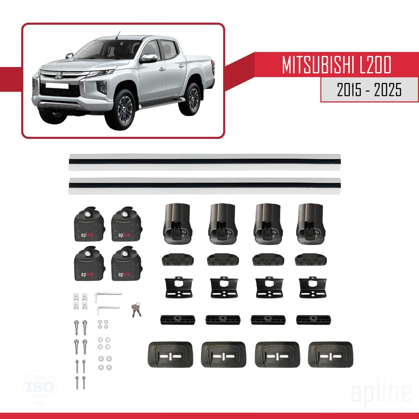 Compatible avec Mitsubishi L200 (MK5) 2015-2025 ACE-3 Barres de Toit Railing Porte-Bagages de Voiture Gris Aluminium 2 Barres