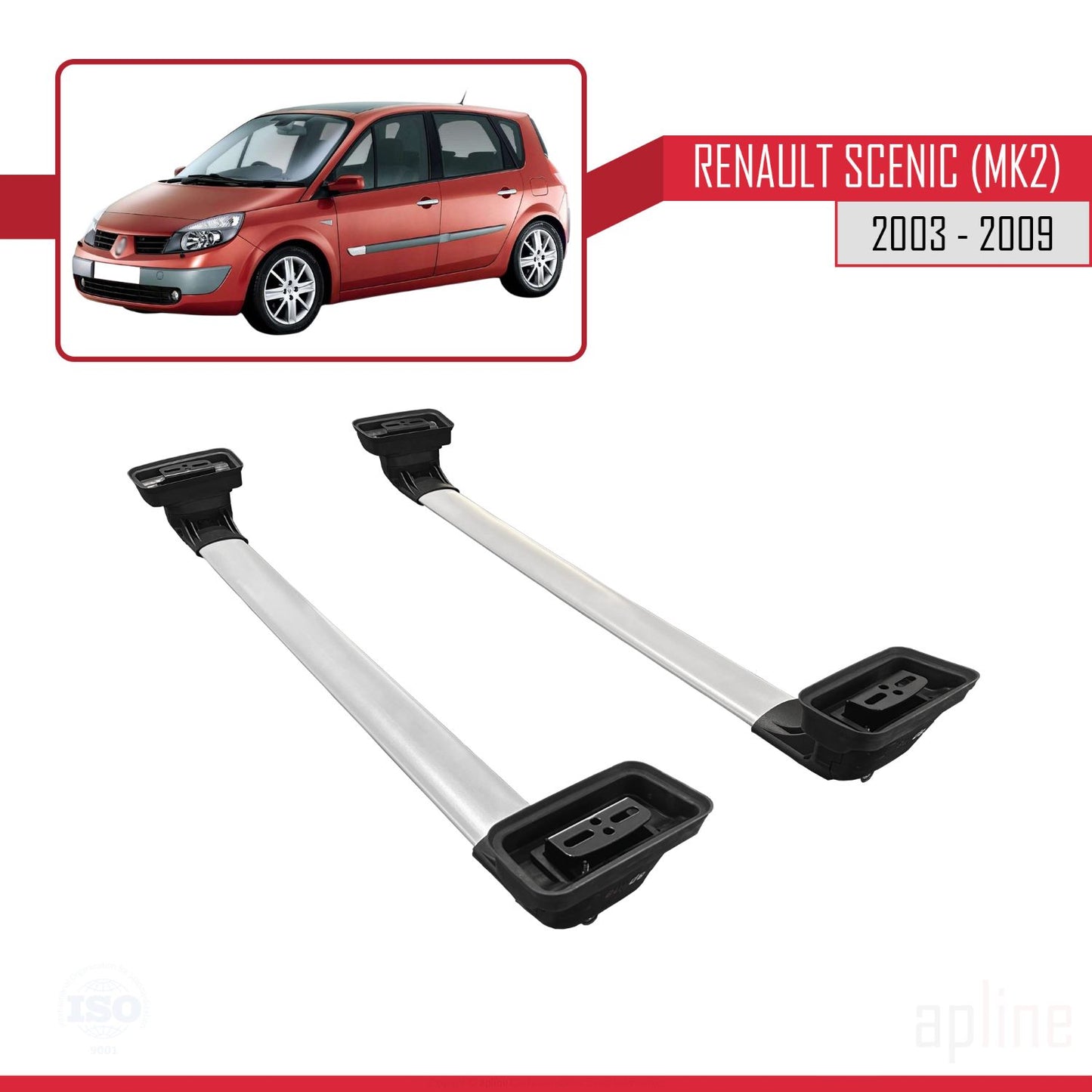 Compatible avec Renault Scenic (MK2) 2003-2009 ACE-3 Barres de Toit Railing Porte-Bagages de Voiture Gris Aluminium 2 Barres