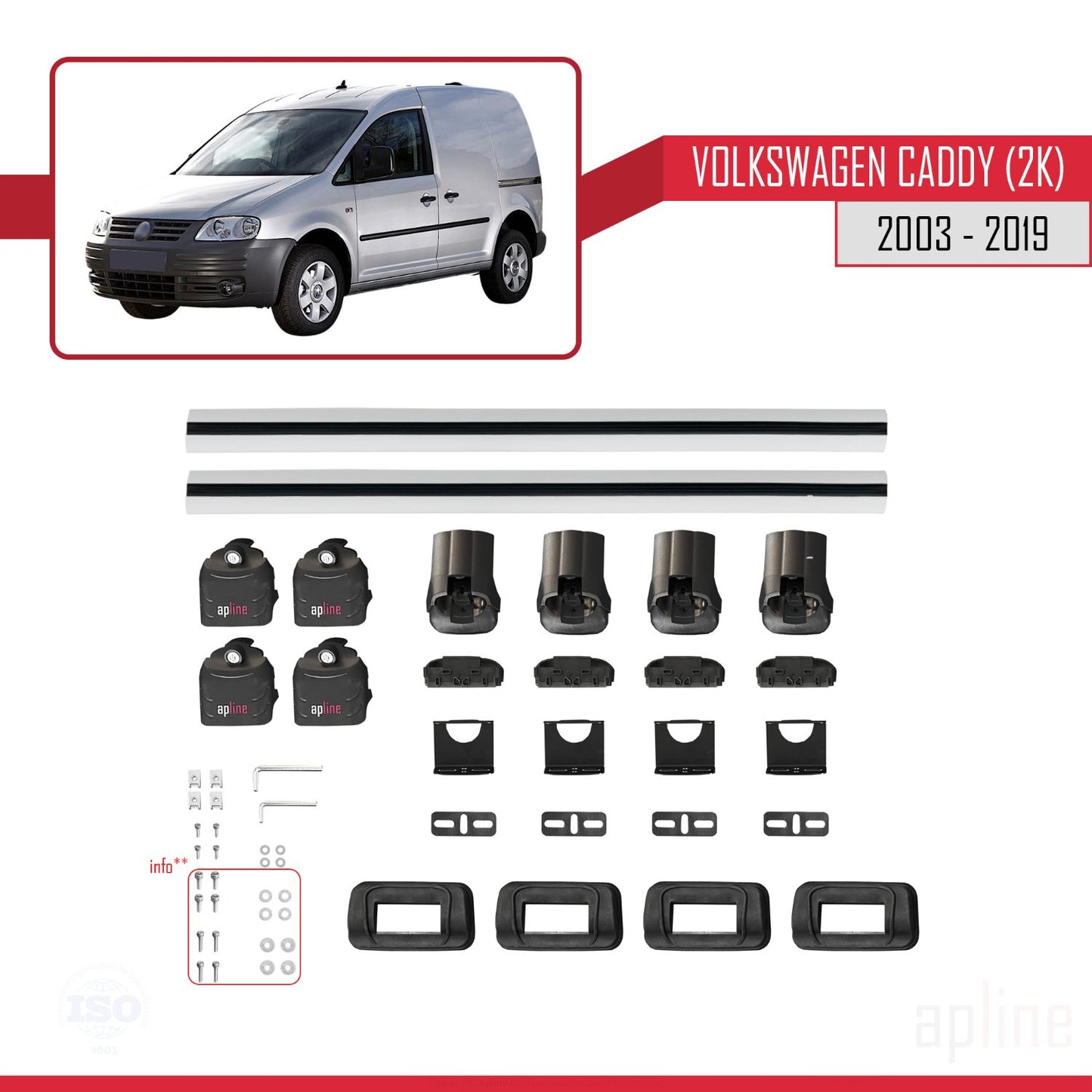 Compatible avec Volkswagen Caddy (2K) 2003-2019 ACE-3 Barres de Toit Railing Porte-Bagages de Voiture Gris Aluminium 2 Barres