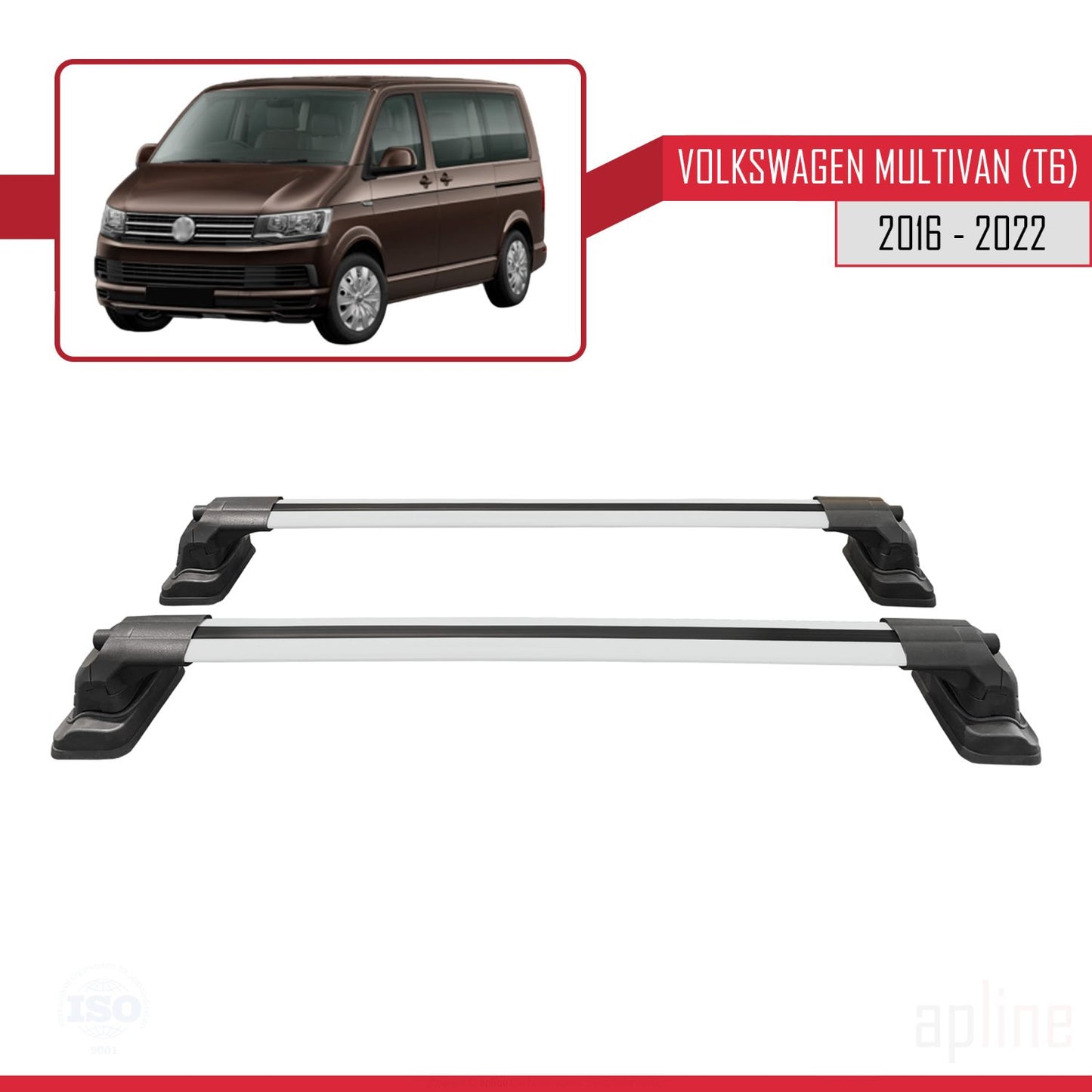 Compatible avec Volkswagen Multivan (T6) 2016-2022 ACE-3 Barres de Toit Railing Porte-Bagages de Voiture Gris Aluminium 2 Barres