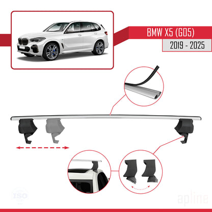 Compatible avec BMW X5 (G05) 2019-2025 ACE-4 Barres de Toit Railing Porte-Bagages de Voiture Gris Aluminium 2 Barres