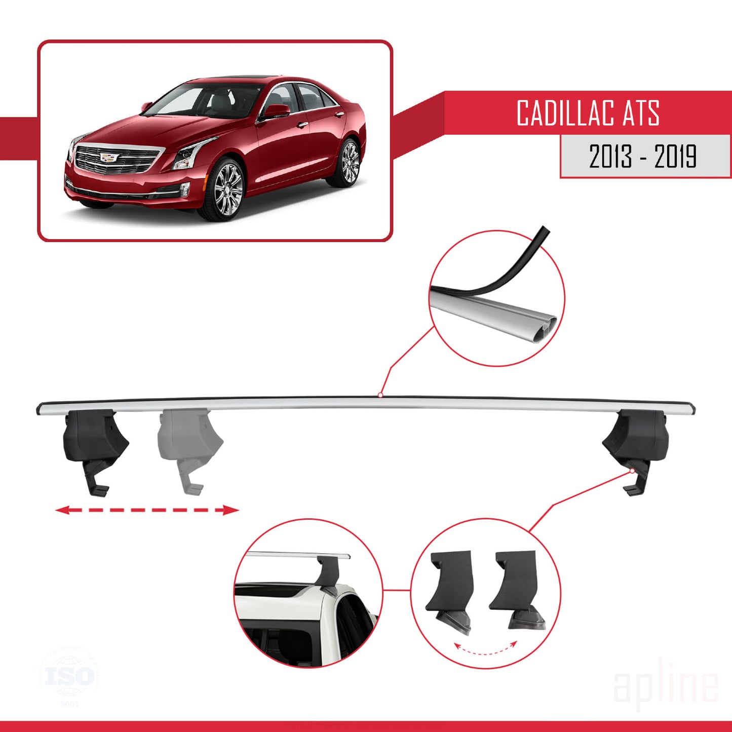 Compatible avec Cadillac ATS 2013-2019 ACE-4 Barres de Toit Railing Porte-Bagages de Voiture Gris Aluminium 2 Barres