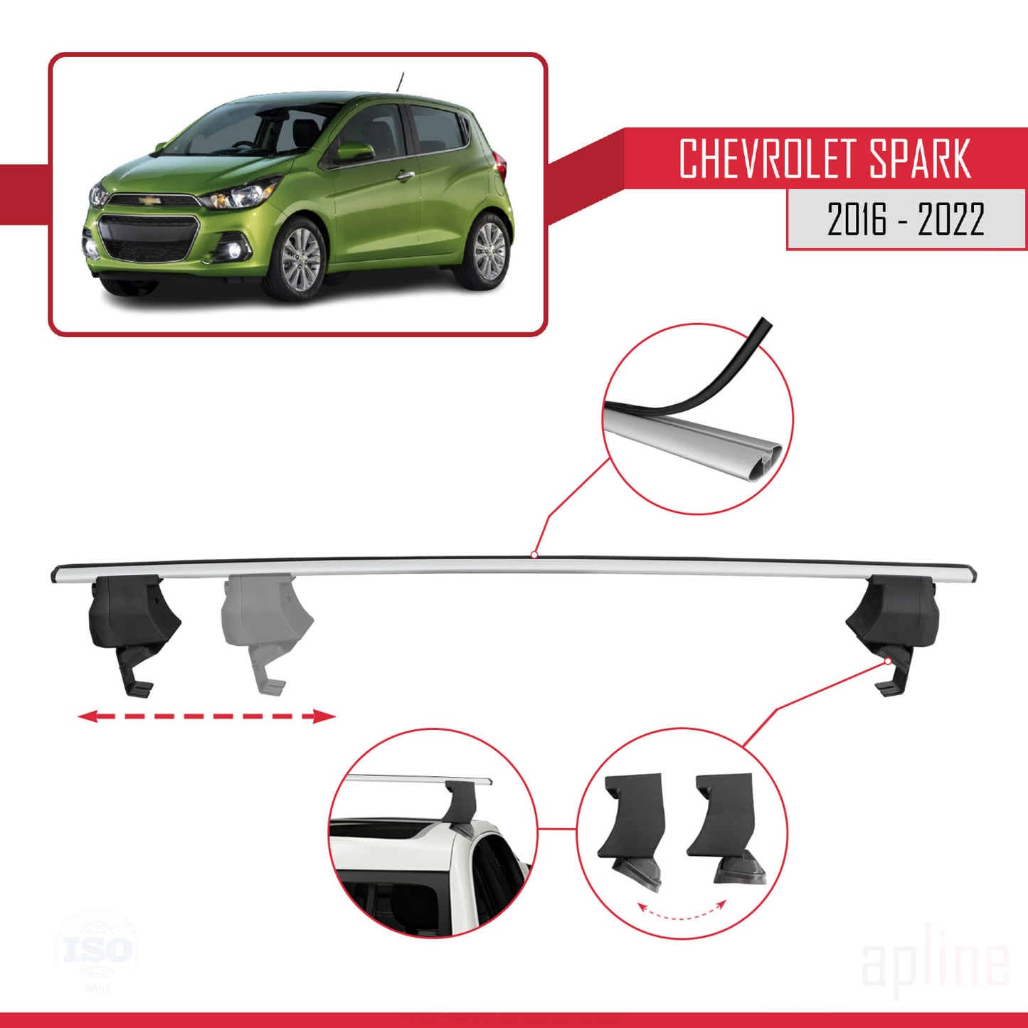 Compatible avec Chevrolet Spark (M400) 2016-2022 ACE-4 Barres de Toit Railing Porte-Bagages de Voiture Gris Aluminium 2 Barres