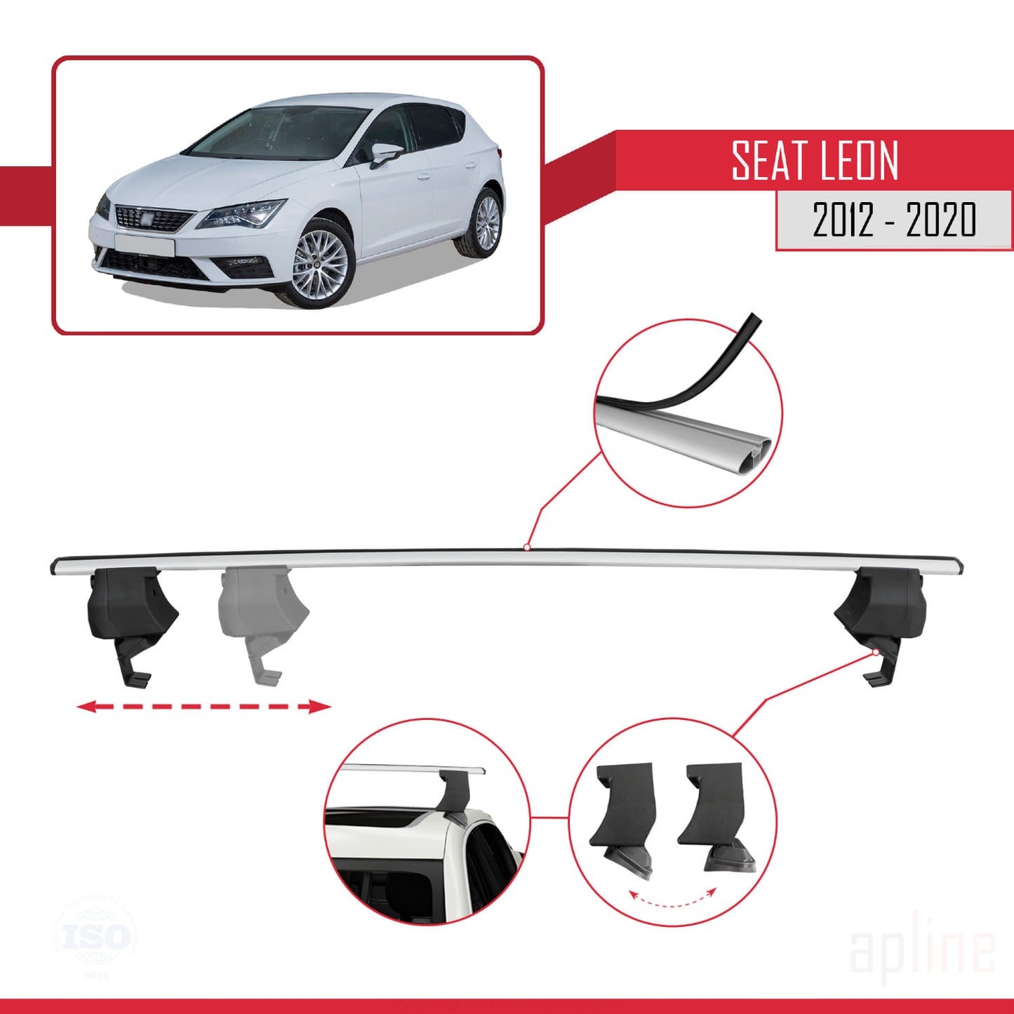 Compatible avec Seat Leon 3 (5F) 2012-2020 ACE-4 Barres de Toit Railing Porte-Bagages de Voiture Gris Aluminium 2 Barres