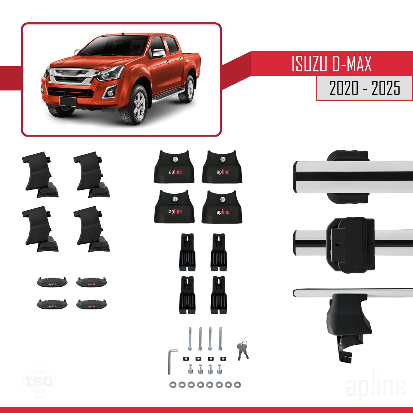 Compatible avec Isuzu D-Max 3 (RG01) 2020-2025 ACE-4 Barres de Toit Railing Porte-Bagages de Voiture Gris Aluminium 2 Barres