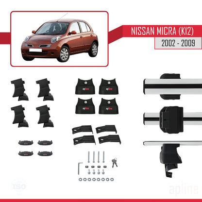 Compatible avec Nissan Micra 3 (K12) 2002-2009 ACE-4 Barres de Toit Railing Porte-Bagages de Voiture Gris Aluminium 2 Barres