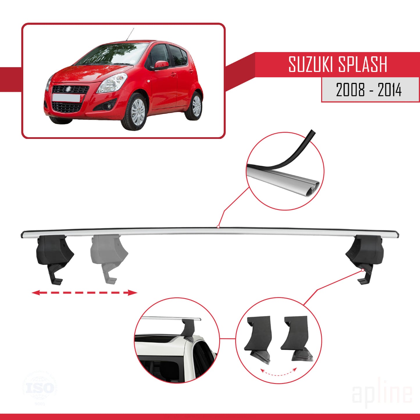 Compatible avec Suzuki Splash 2008-2014 ACE-4 Barres de Toit Railing Porte-Bagages de Voiture Gris Aluminium 2 Barres