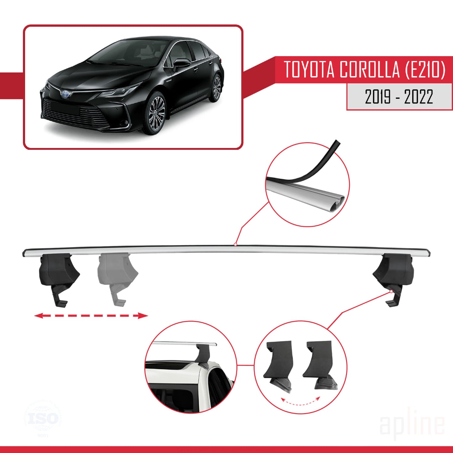 Compatible avec Toyota Corolla 12 (E210) Berline 2019-2022 ACE-4 Barres de Toit Railing Porte-Bagages de Voiture Gris Aluminium 2 Barres