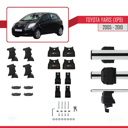 Compatible avec Toyota Yaris 2 (XP90) 2005-2010 ACE-4 Barres de Toit Railing Porte-Bagages de Voiture Gris Aluminium 2 Barres