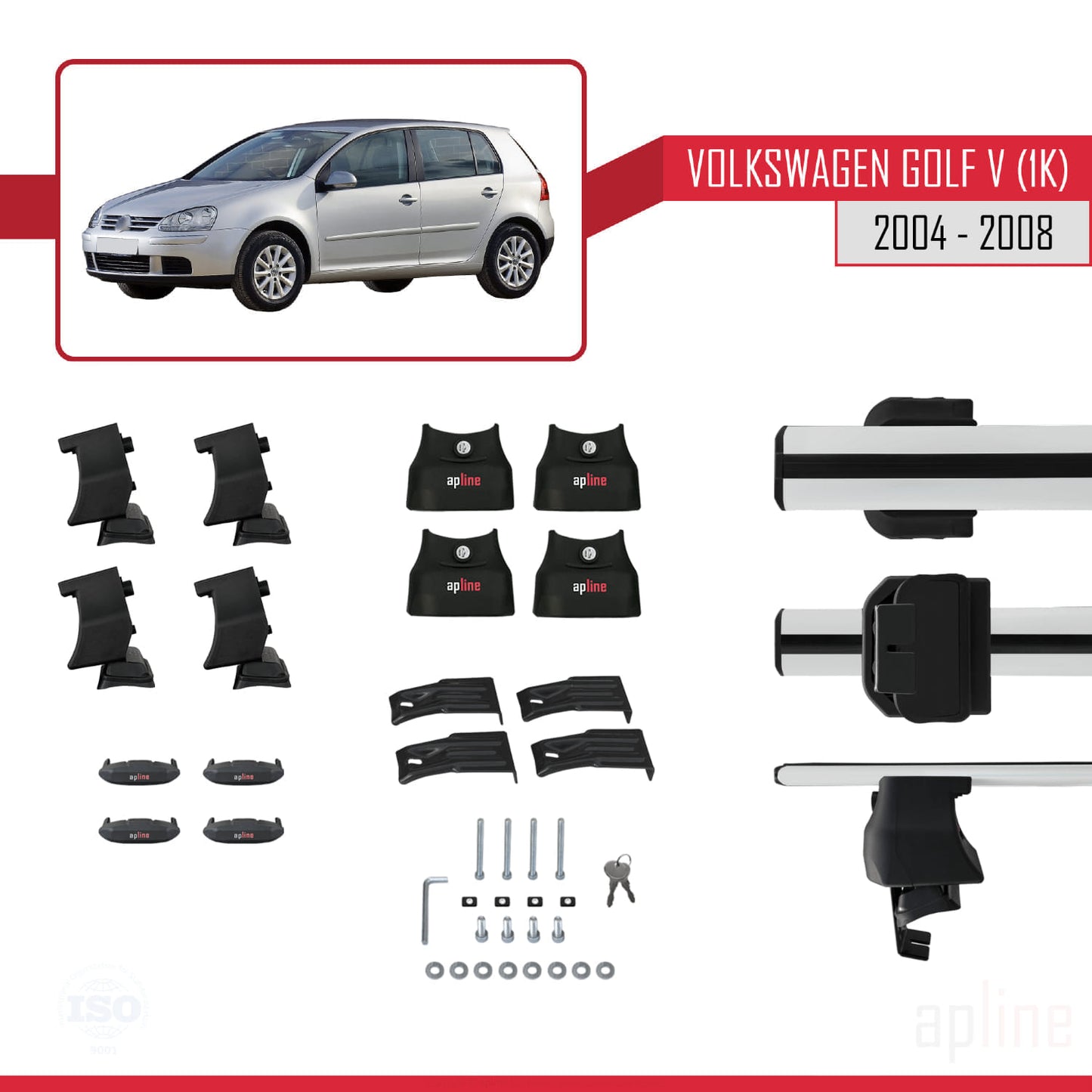 Compatible avec Volkswagen Golf 5 (1K) 2004-2008 ACE-4 Barres de Toit Railing Porte-Bagages de Voiture Gris Aluminium 2 Barres