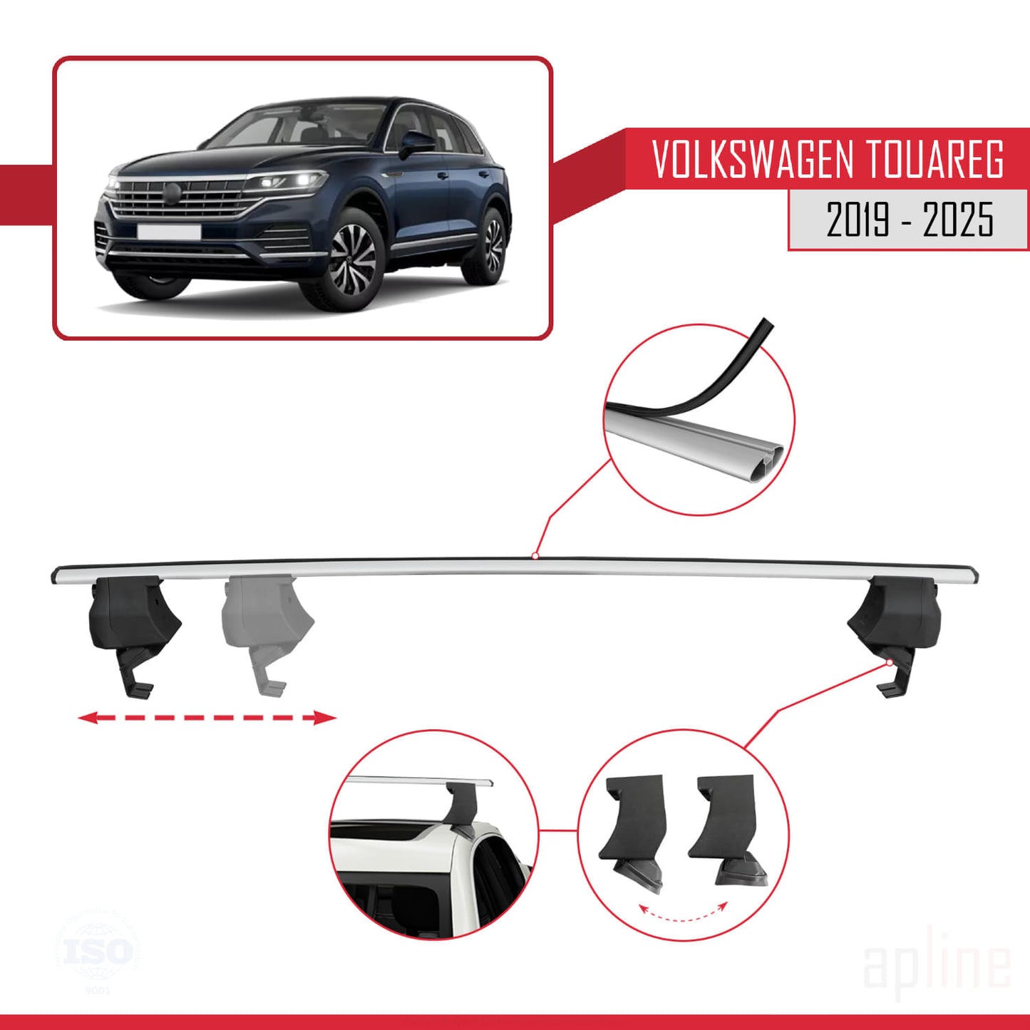 Compatible avec Volkswagen Touareg 3 (CR) 2019-2025 ACE-4 Barres de Toit Railing Porte-Bagages de Voiture Gris Aluminium 2 Barres