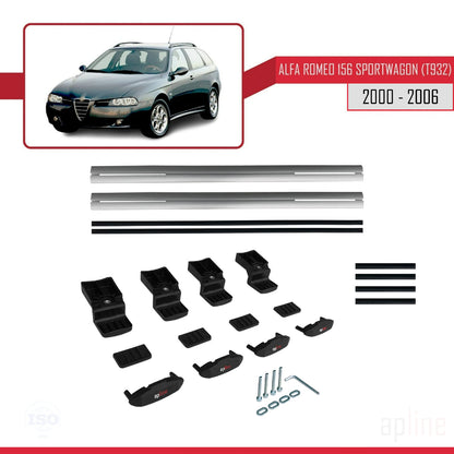 Compatible avec Alfa Romeo 156 (T932) Break 2000-2006 BASIC Model Barres de Toit Railing Porte-Bagages de Voiture Gris Aluminium 2 Barres