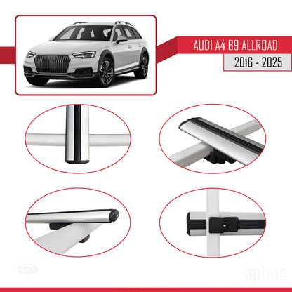 Compatible avec A4 (B9) Allroad 2016-2025 BASIC Model Barres de Toit Railing Porte-Bagages de Voiture Gris Aluminium 2 Barres