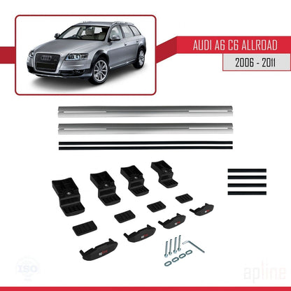 Compatible avec A6 (C6) Allroad 2006-2011 BASIC Model Barres de Toit Railing Porte-Bagages de Voiture Gris Aluminium 2 Barres