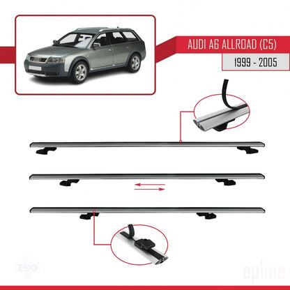 Compatible avec A6 (C5) Allroad 1999-2005 BASIC Model Barres de Toit Railing Porte-Bagages de Voiture Gris Aluminium 3 Barres