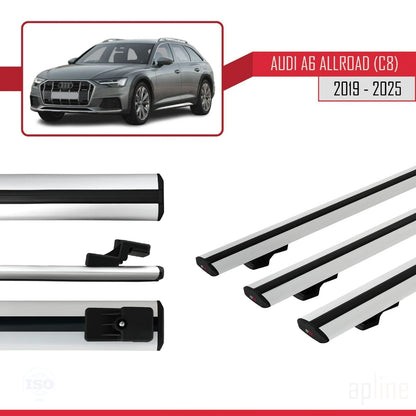 Compatible avec A6 (C8) Allroad 2019-2025 BASIC Model Barres de Toit Railing Porte-Bagages de Voiture Gris Aluminium 3 Barres
