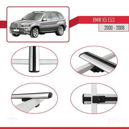 Compatible avec BMW X5 (E53) 2000-2006 BASIC Model Barres de Toit Railing Porte-Bagages de Voiture Gris Aluminium 3 Barres