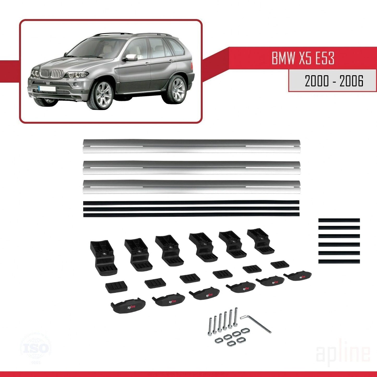 Compatible avec BMW X5 (E53) 2000-2006 BASIC Model Barres de Toit Railing Porte-Bagages de Voiture Gris Aluminium 3 Barres