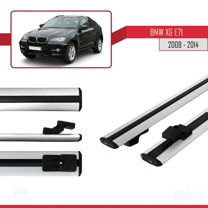 Compatible avec BMW X6 (E71) 2008-2014 BASIC Model Barres de Toit Railing Porte-Bagages de Voiture Gris Aluminium 2 Barres