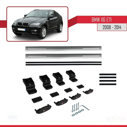 Compatible avec BMW X6 (E71) 2008-2014 BASIC Model Barres de Toit Railing Porte-Bagages de Voiture Gris Aluminium 2 Barres