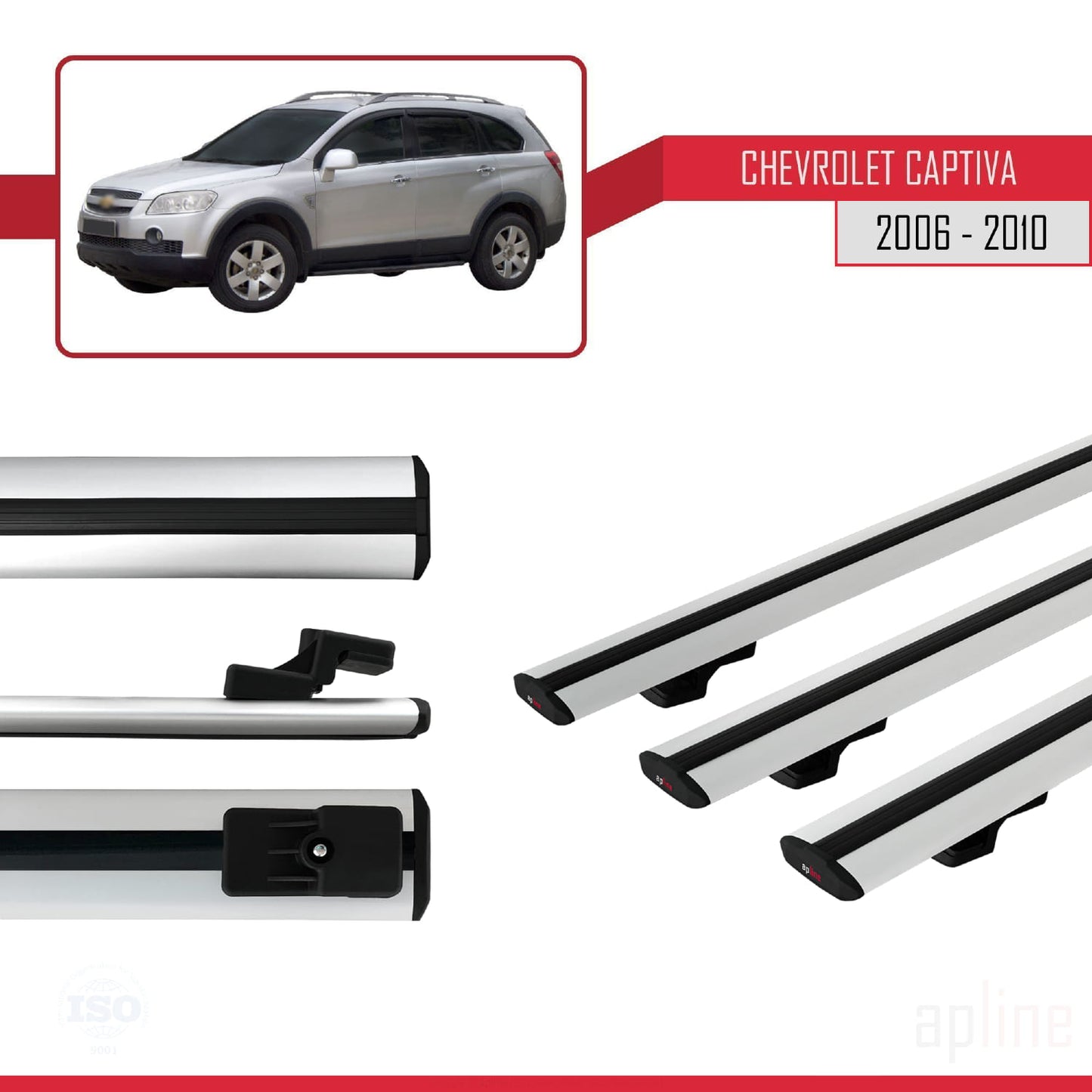 Compatible avec Chevrolet Captiva 2006-2010 BASIC Model Barres de Toit Railing Porte-Bagages de Voiture Gris Aluminium 3 Barres