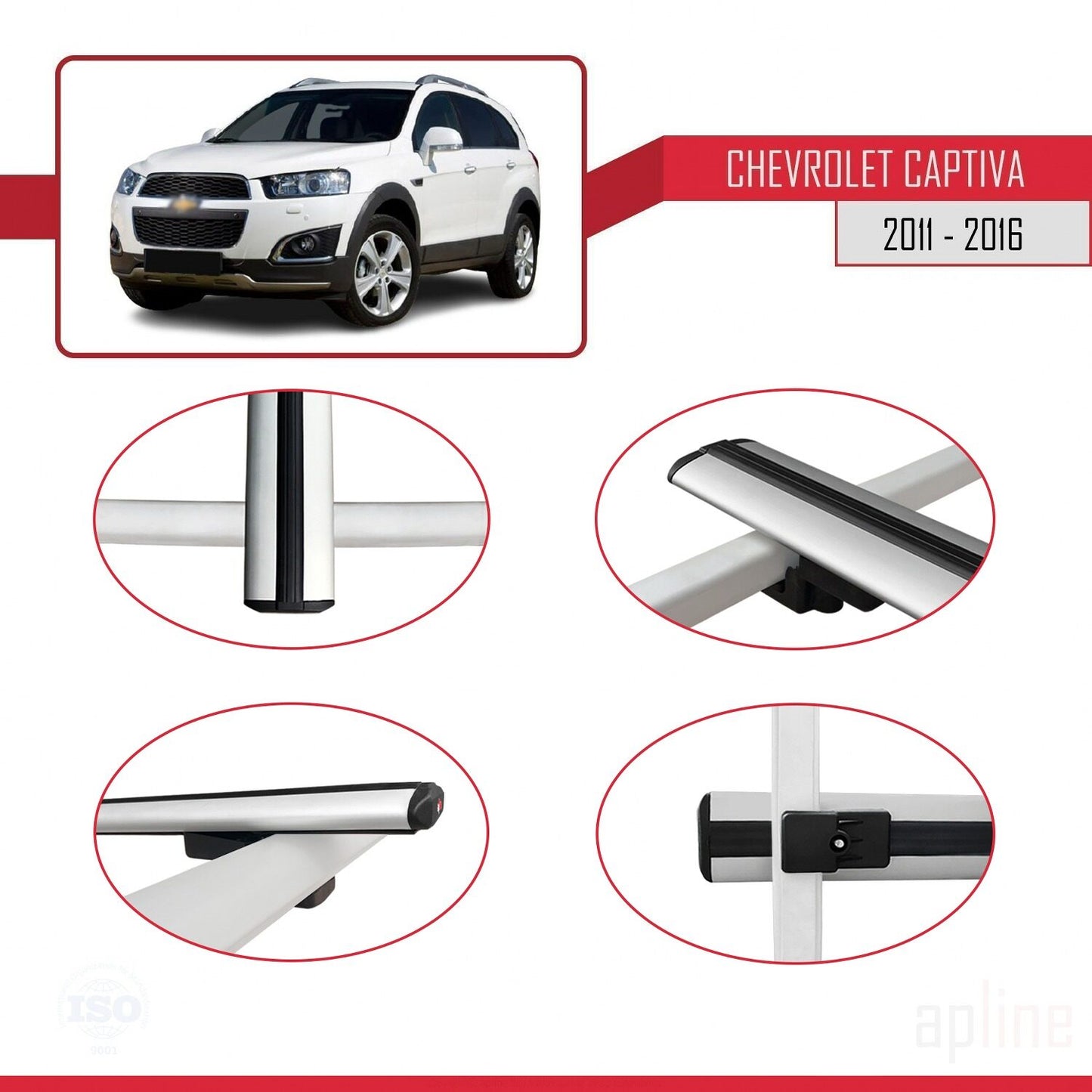 Compatible avec Chevrolet Captiva 2011-2015 BASIC Model Barres de Toit Railing Porte-Bagages de Voiture Gris Aluminium 2 Barres