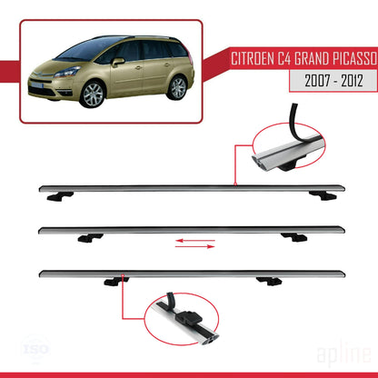 Compatible avec Citroen Grand C4 Picasso 2007-2012 BASIC Model Barres de Toit Railing Porte-Bagages de Voiture Gris Aluminium 3 Barres