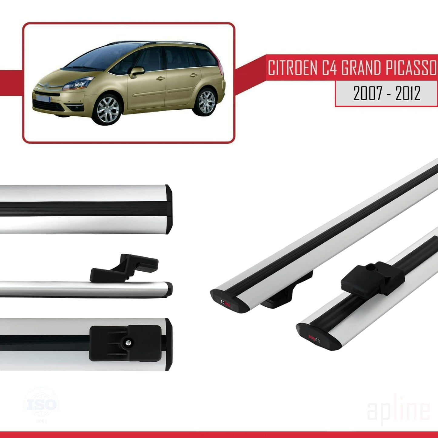 Compatible avec Citroen Grand C4 Picasso 2007-2012 BASIC Model Barres de Toit Railing Porte-Bagages de Voiture Gris Aluminium 2 Barres