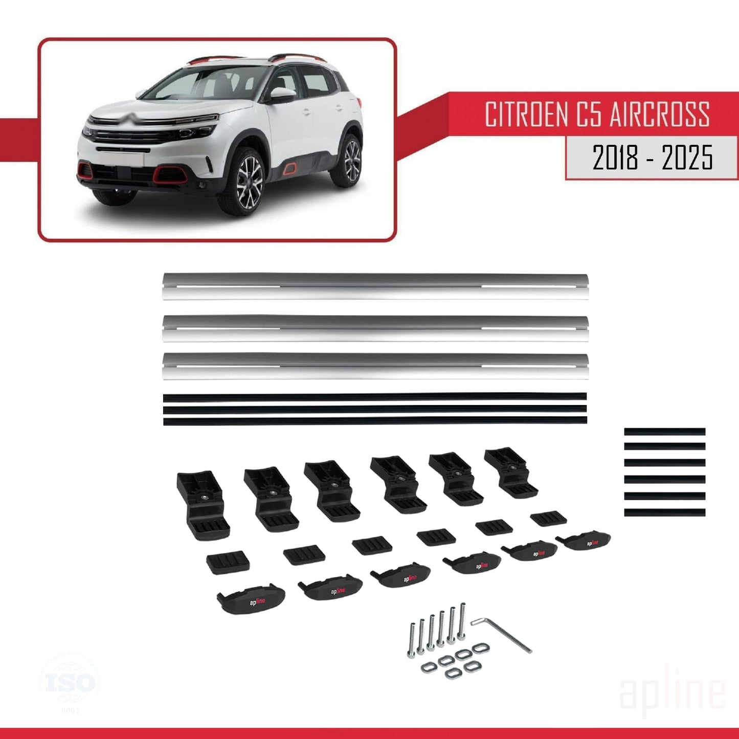Compatible avec Citroen C5 Aircross 2018-2025 BASIC Model Barres de Toit Railing Porte-Bagages de Voiture Gris Aluminium 3 Barres