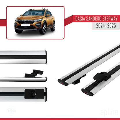 Compatible avec Dacia Sandero Stepway 3 2021-2025 BASIC Model Barres de Toit Railing Porte-Bagages de Voiture Gris Aluminium 2 Barres