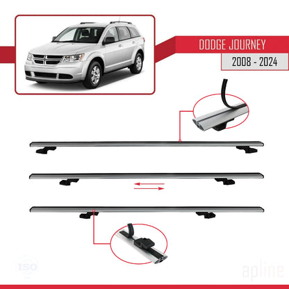 Compatible avec Dodge Journey 2008-2024 BASIC Model Barres de Toit Railing Porte-Bagages de Voiture Gris Aluminium 2 Barres