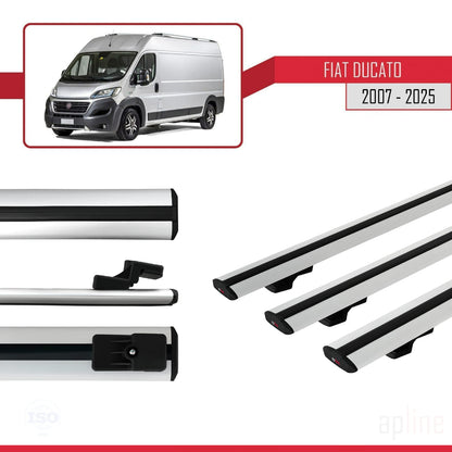 Compatible avec Fiat Ducato 3 2007-2025 BASIC Model Barres de Toit Railing Porte-Bagages de Voiture Gris Aluminium 3 Barres
