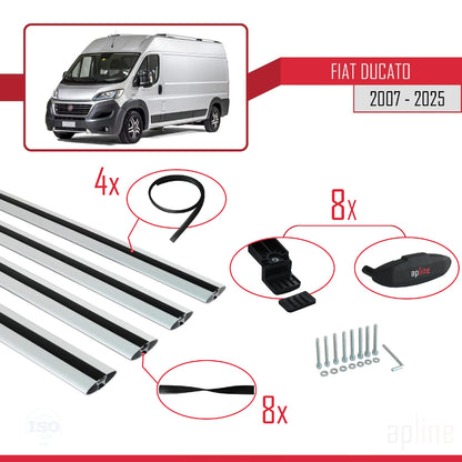 Compatible avec Fiat Ducato 3 2007-2025 BASIC Model Barres de Toit Railing Porte-Bagages de Voiture Gris Aluminium 4 Barres