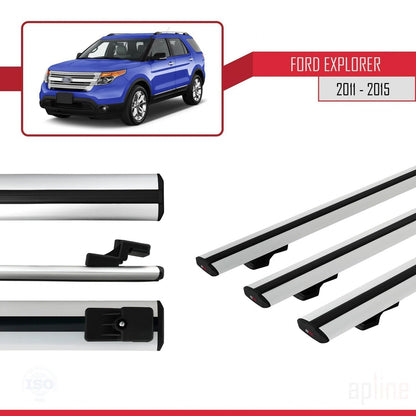 Compatible avec Ford Explorer 5 (U502) Pre-Facelift 2011-2015 BASIC Model Barres de Toit Railing Porte-Bagages de Voiture Gris Aluminium 3 Barres