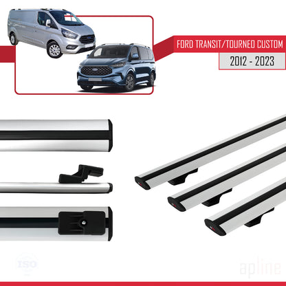 Compatible avec Ford Transit/Tourneo Custom 2012-2023 BASIC Model Barres de Toit Railing Porte-Bagages de Voiture Gris Aluminium 3 Barres