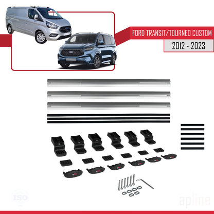 Compatible avec Ford Transit/Tourneo Custom 2012-2023 BASIC Model Barres de Toit Railing Porte-Bagages de Voiture Gris Aluminium 3 Barres