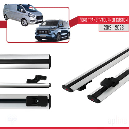 Compatible avec Ford Transit/Tourneo Custom 2012-2023 BASIC Model Barres de Toit Railing Porte-Bagages de Voiture Gris Aluminium 2 Barres