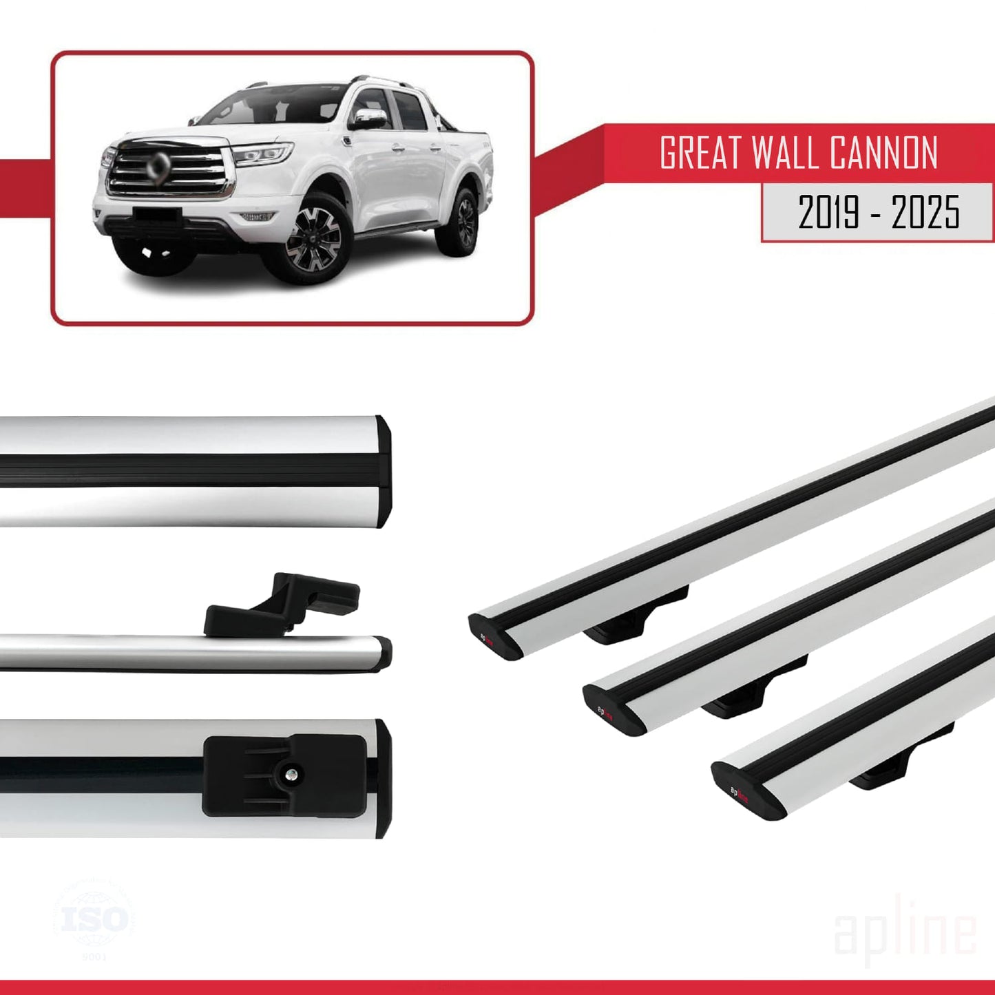 Compatible avec Great Wall Cannon 2019-2025 BASIC Model Barres de Toit Railing Porte-Bagages de Voiture Gris Aluminium 3 Barres