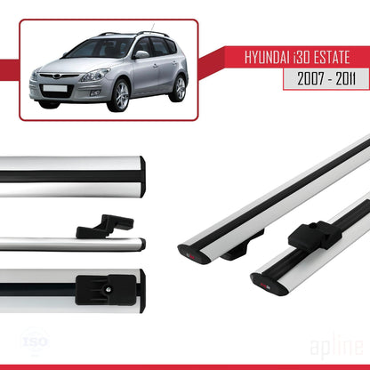 Compatible avec Hyundai i30 (FD) Break 2007-2011 BASIC Model Barres de Toit Railing Porte-Bagages de Voiture Gris Aluminium 2 Barres